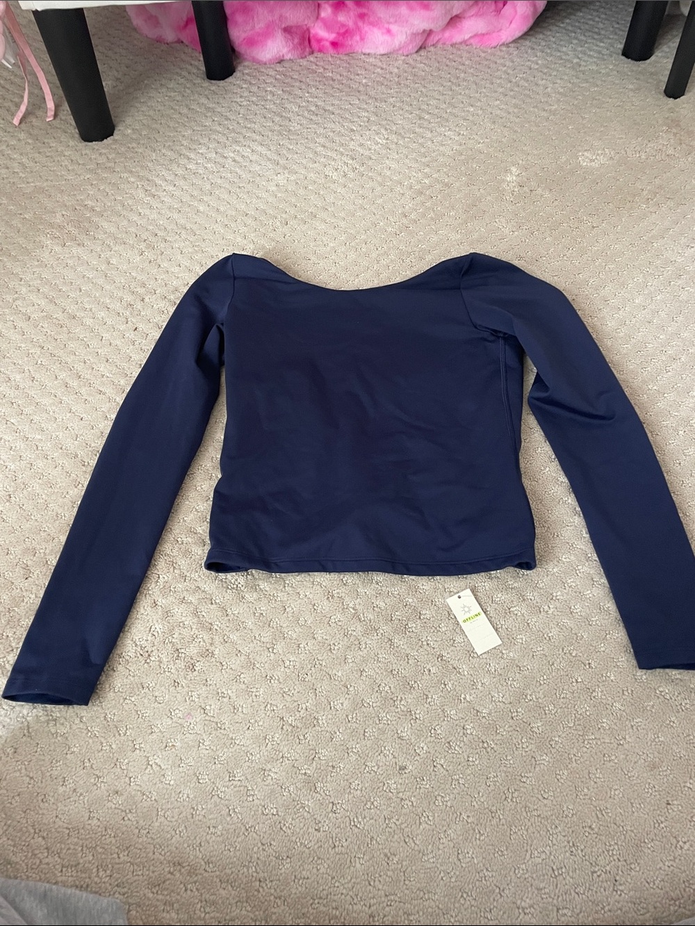 aerie Navy Long-Sleeve Boatneck Top